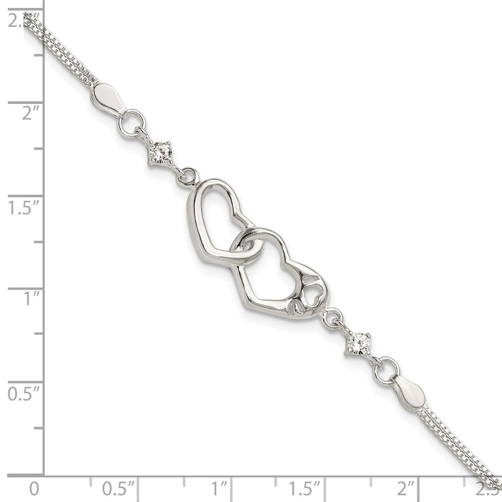 Buy Stylish Polished Sterling Silver CZ "I Heart You" Bracelet - 1-Inch Extender