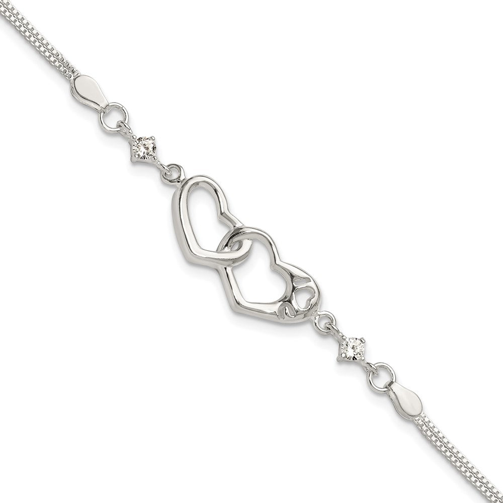 Buy Stylish Polished Sterling Silver CZ "I Heart You" Bracelet - 1-Inch Extender