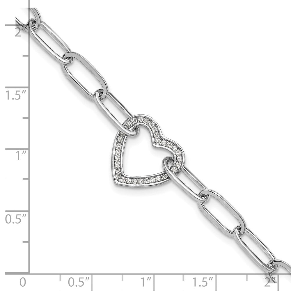 Exclusive Rhodium-Plated Sterling Silver Paperclip Bracelet with CZ Heart - Stylish 1-Inch Extension