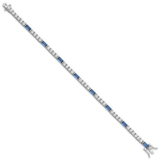 Designer Rhodium-Plated Sterling Silver Tennis Bracelet - 7.25in, Stylish CZ!