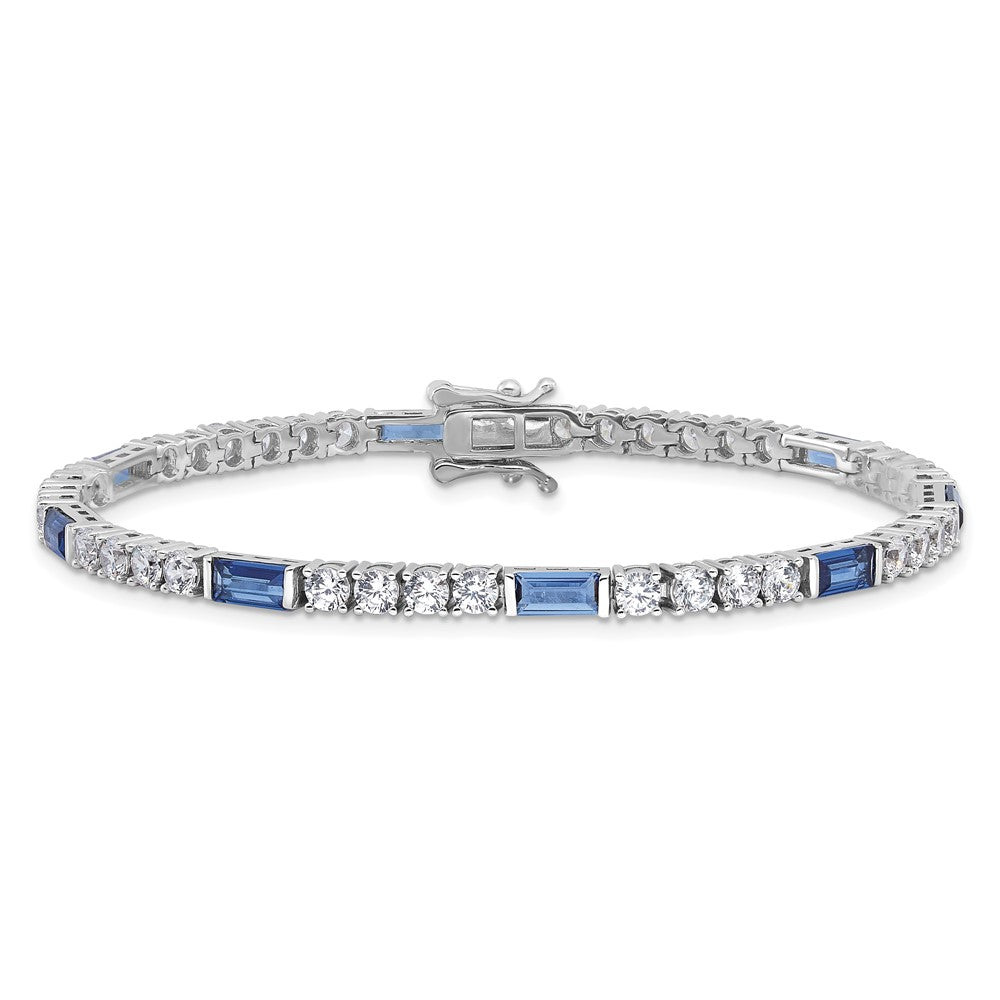 Designer Rhodium-Plated Sterling Silver Tennis Bracelet - 7.25in, Stylish CZ!