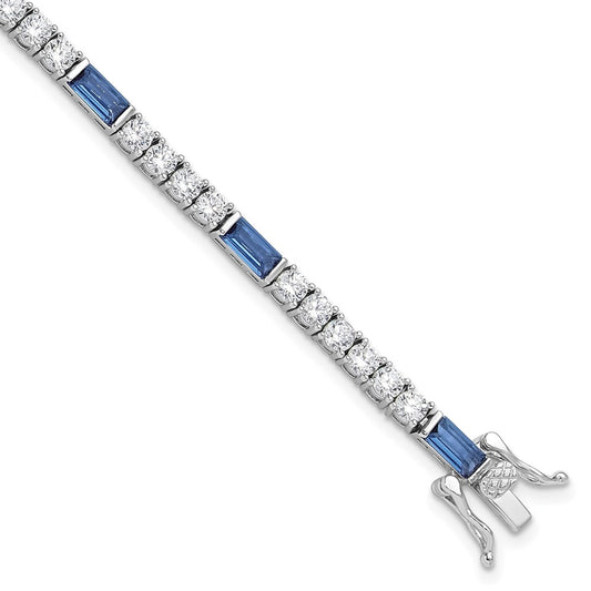 Designer Rhodium-Plated Sterling Silver Tennis Bracelet - 7.25in, Stylish CZ!