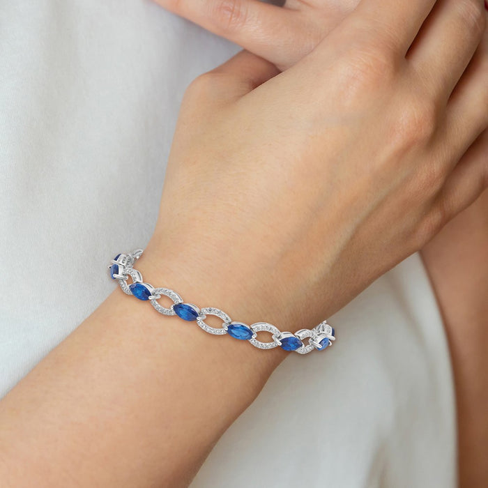 Designer Rhodium-Plated Sterling Silver CZ Link Bracelet - Stylish & Affordable-5