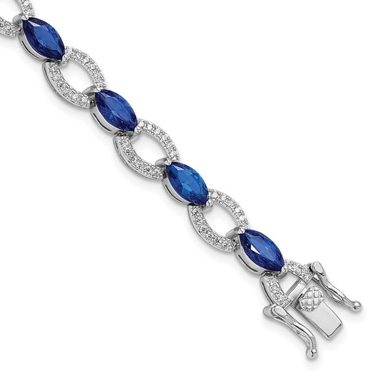 Designer Rhodium-Plated Sterling Silver CZ Link Bracelet - Stylish & Affordable