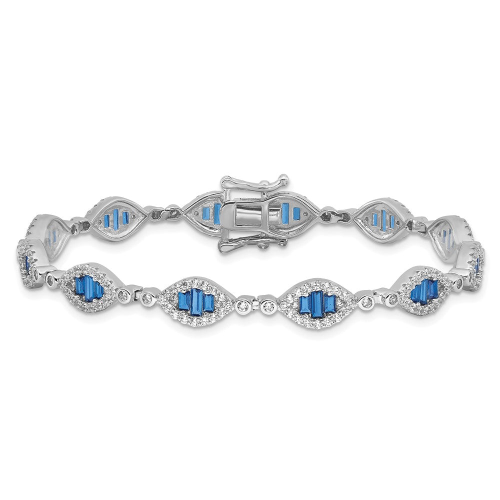 Buy Stylish Rhodium-Plated Sterling Silver White & Blue CZ Link Bracelet 7"