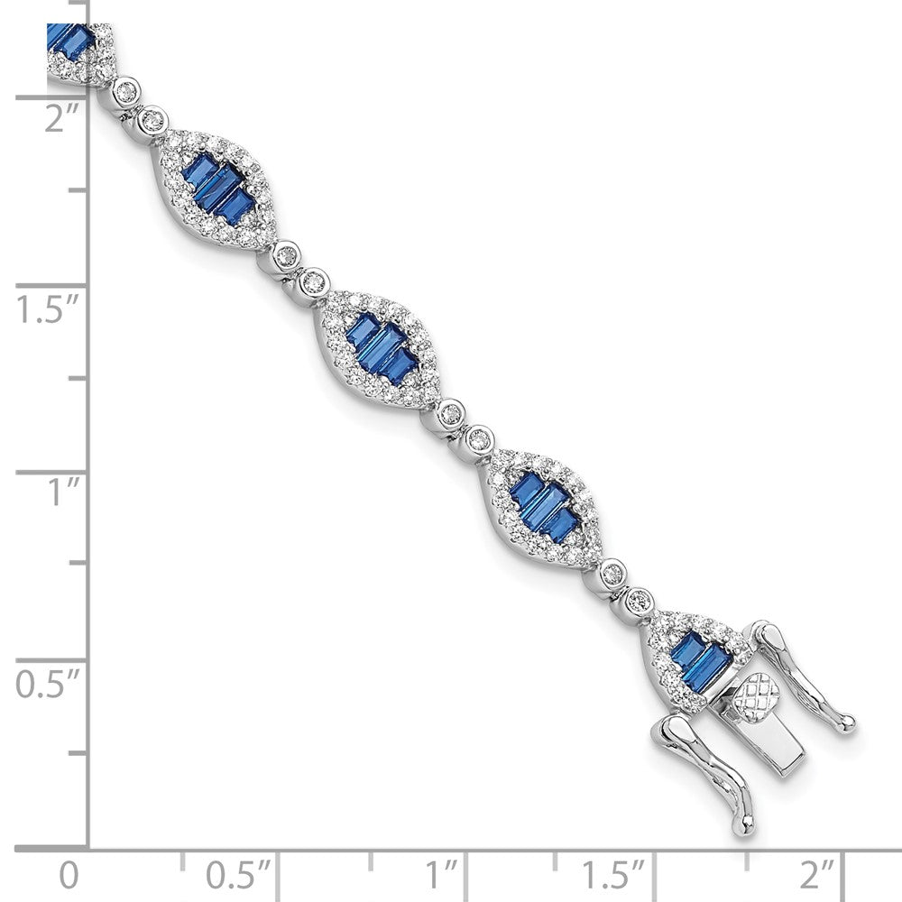 Buy Stylish Rhodium-Plated Sterling Silver White & Blue CZ Link Bracelet 7"
