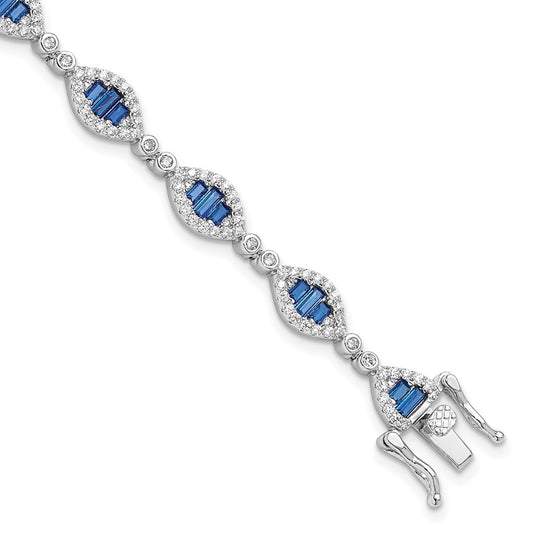 Buy Stylish Rhodium-Plated Sterling Silver White & Blue CZ Link Bracelet 7"