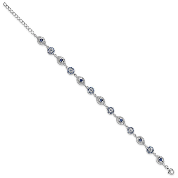 Sterling Silver Evil Eye Bracelet - 7.25" + Extension