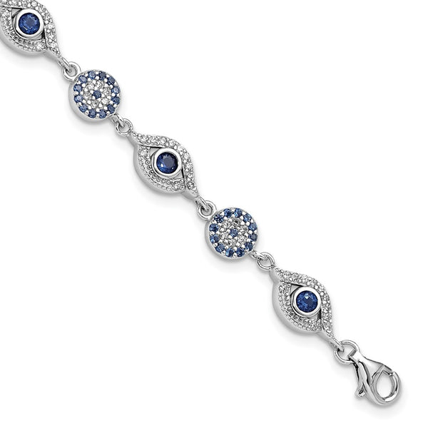 Sterling Silver Evil Eye Bracelet - 7.25" + Extension