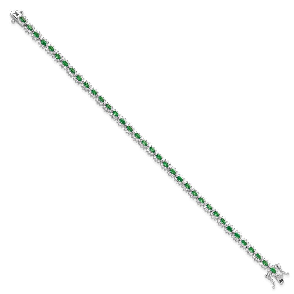 Exclusive Rhodium-Plated Sterling Silver Bracelet - 7.5" Green & White CZ