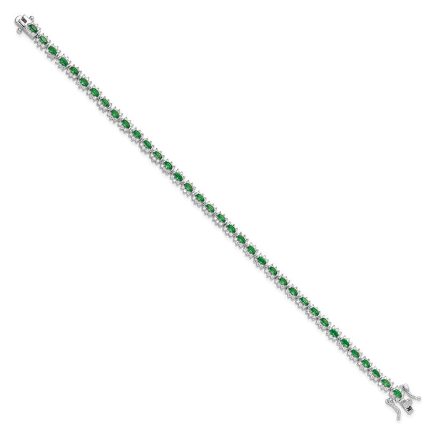 Rhodium-Plated Sterling Silver Bracelet - 7.5" Green White CZ