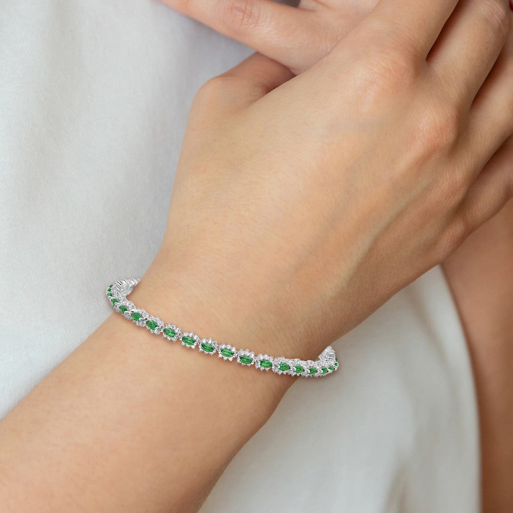 Exclusive Rhodium-Plated Sterling Silver Bracelet - 7.5" Green & White CZ