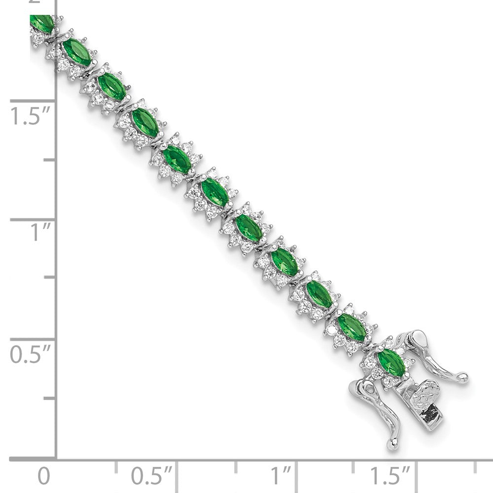Exclusive Rhodium-Plated Sterling Silver Bracelet - 7.5" Green & White CZ