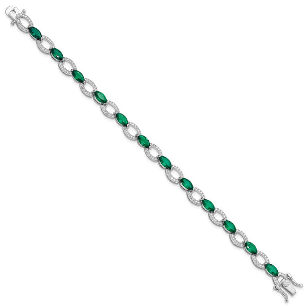 Rhodium-Plated Sterling Silver Link Bracelet with CZ