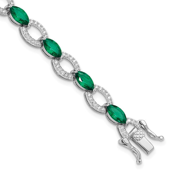 Rhodium-Plated Sterling Silver Link Bracelet with CZ