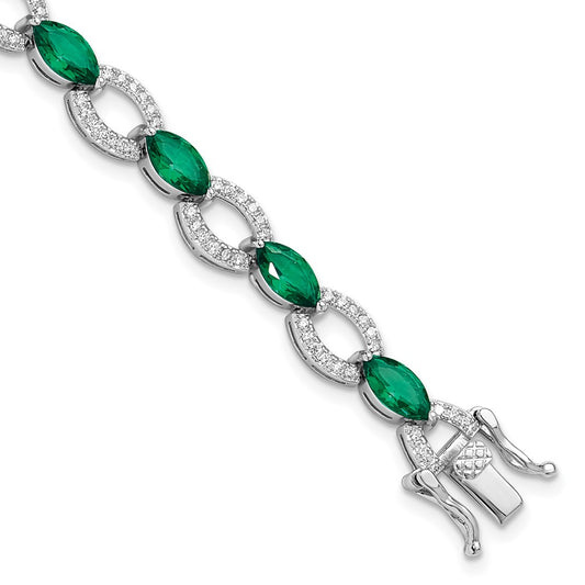 Shop Exclusive Rhodium-Plated Sterling Silver Link Bracelet with CZ, Stylish and Affordable