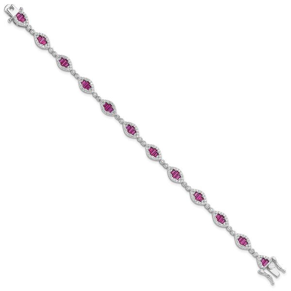 Rhodium-Plated Sterling Silver Bracelet with White & Red CZ, 7" - Style GR1-1008394