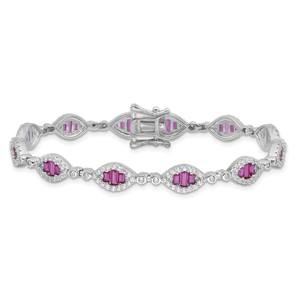 Buy Stylish Rhodium-Plated Sterling Silver Bracelet with White & Red CZ, 7"