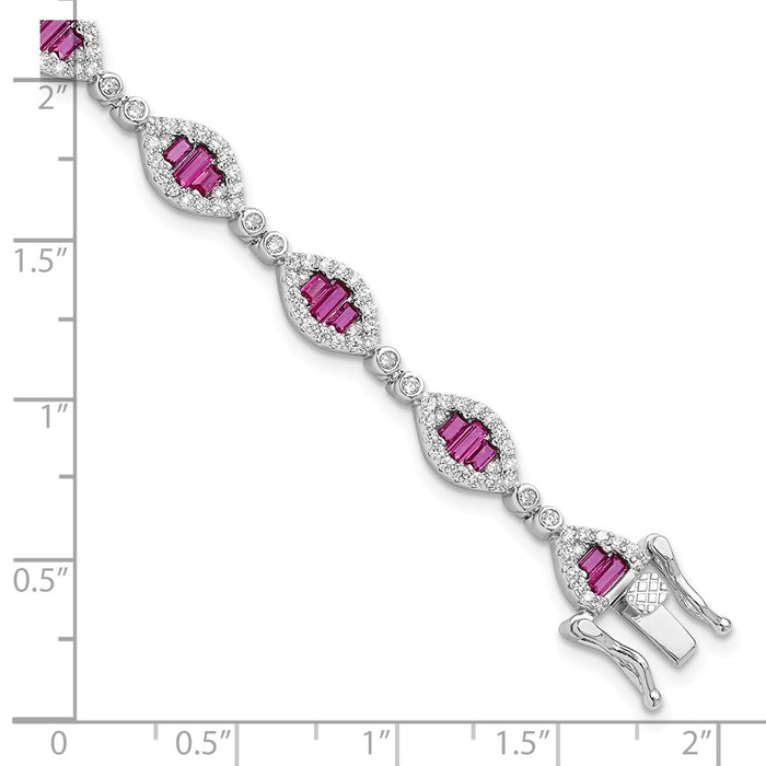 Buy Stylish Rhodium-Plated Sterling Silver Bracelet with White & Red CZ, 7"-4