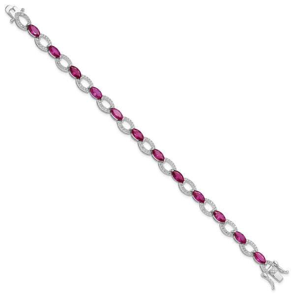 Rhodium-Plated Sterling Silver Bracelet with White & Red CZ, 7" - Style GR1-1017709