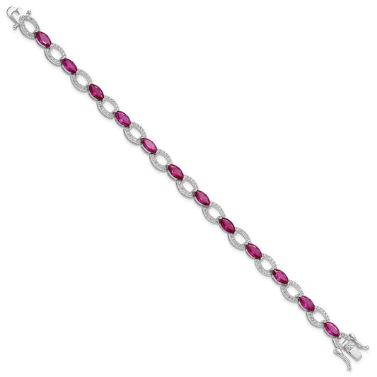 Buy Stylish Rhodium-Plated Sterling Silver Bracelet with White & Red CZ, 7"
