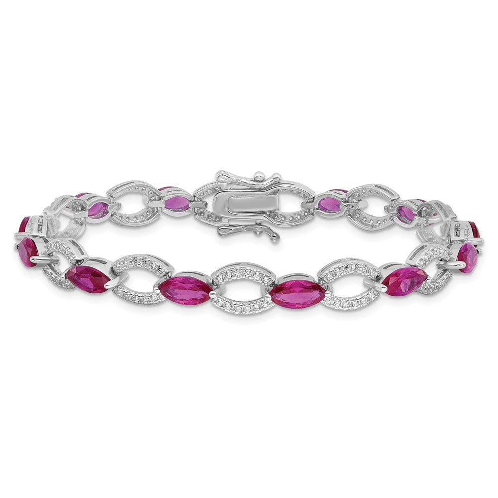 Buy Stylish Rhodium-Plated Sterling Silver Bracelet with White & Red CZ, 7"