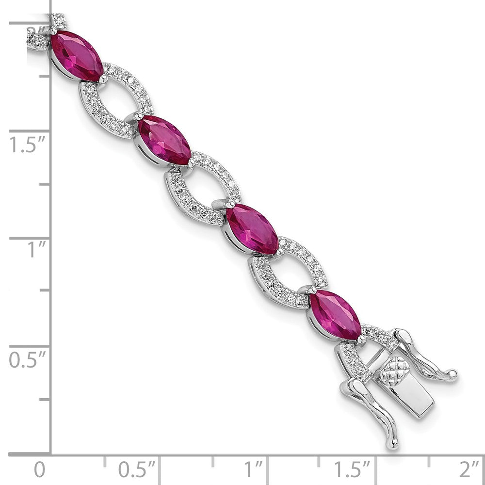 Buy Stylish Rhodium-Plated Sterling Silver Bracelet with White & Red CZ, 7"