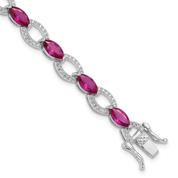 Rhodium-Plated Sterling Silver Bracelet with White & Red CZ, 7" - Style GR1-1017709