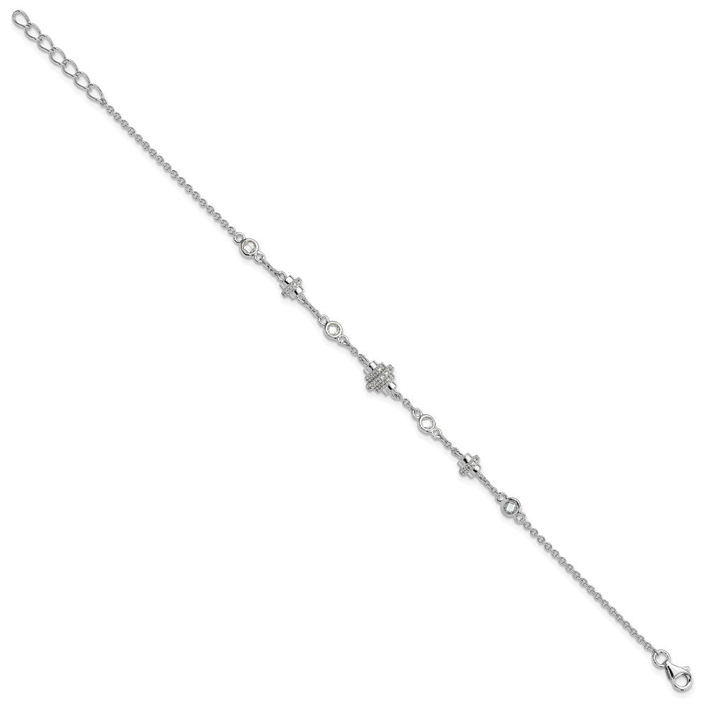 Shop Stylish Rhodium-Plated Sterling Silver CZ Bracelet - 7" + 1" Extension
