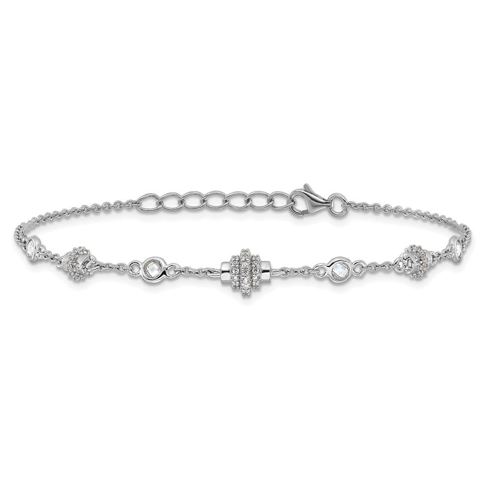 Shop Stylish Rhodium-Plated Sterling Silver CZ Bracelet - 7" + 1" Extension