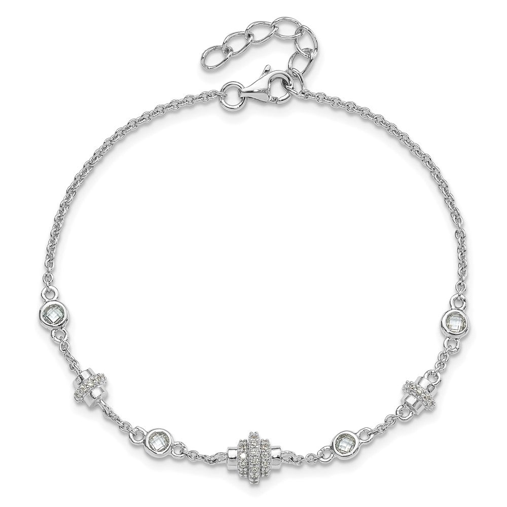 Shop Stylish Rhodium-Plated Sterling Silver CZ Bracelet - 7" + 1" Extension