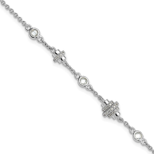 Shop Stylish Rhodium-Plated Sterling Silver CZ Bracelet - 7" + 1" Extension