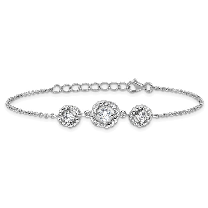 Shop Stylish Rhodium-Plated Sterling Silver Fancy CZ Bracelet - 7" Long, 1" Extender-3