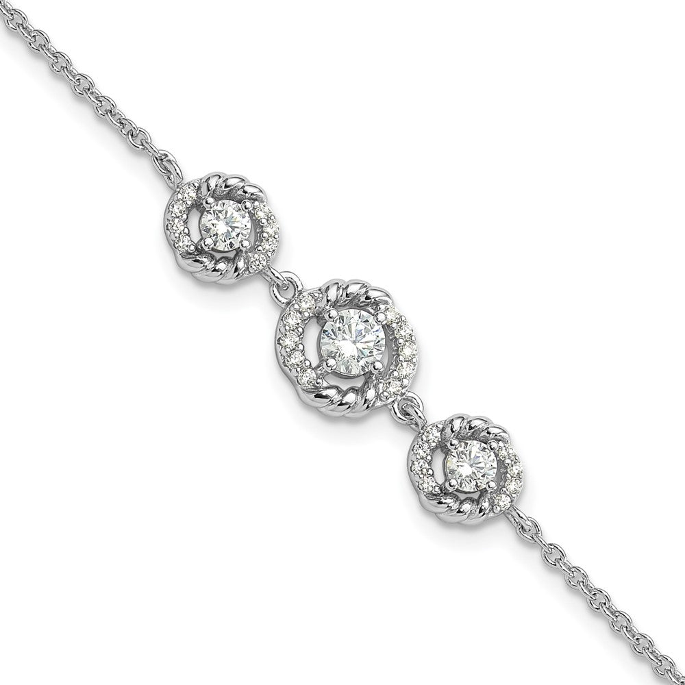 Shop Stylish Rhodium-Plated Sterling Silver Fancy CZ Bracelet - 7" Long, 1" Extender