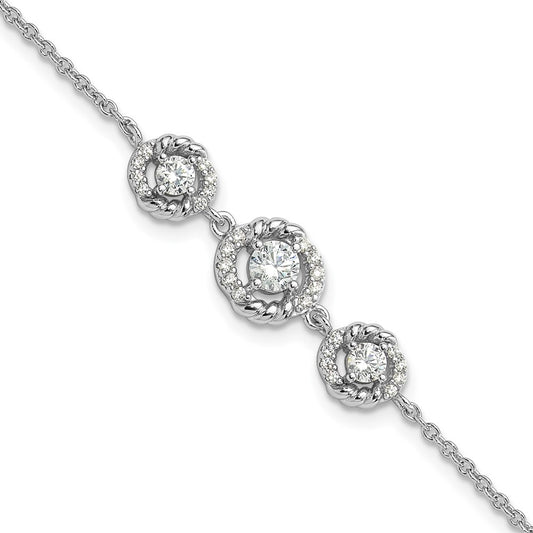 Shop Stylish Rhodium-Plated Sterling Silver Fancy CZ Bracelet - 7" Long, 1" Extender