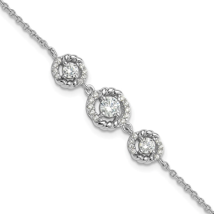 Shop Stylish Rhodium-Plated Sterling Silver Fancy CZ Bracelet - 7" Long, 1" Extender-1