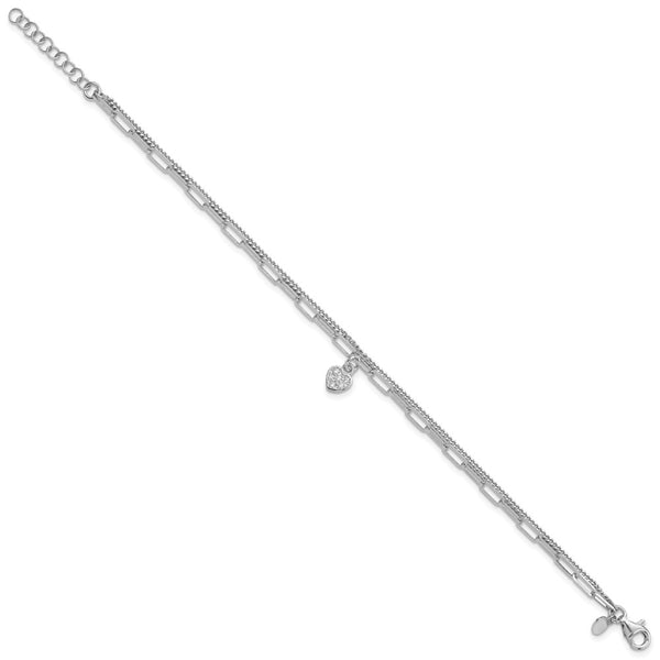 Rhodium-Plated Sterling Silver CZ Heart Bracelet - 6.75"
