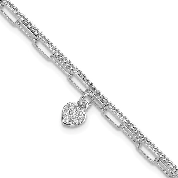 Rhodium-Plated Sterling Silver CZ Heart Bracelet - 6.75"
