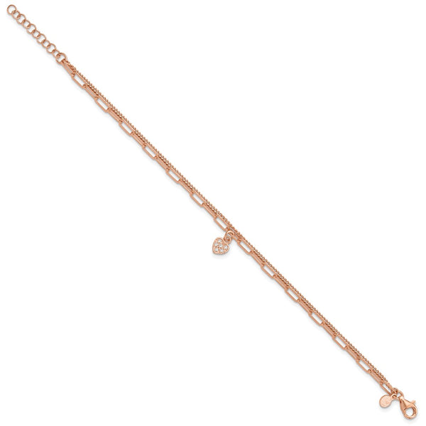 6.75" Sterling Silver Rose Gold-Plated CZ Heart Bracelet
