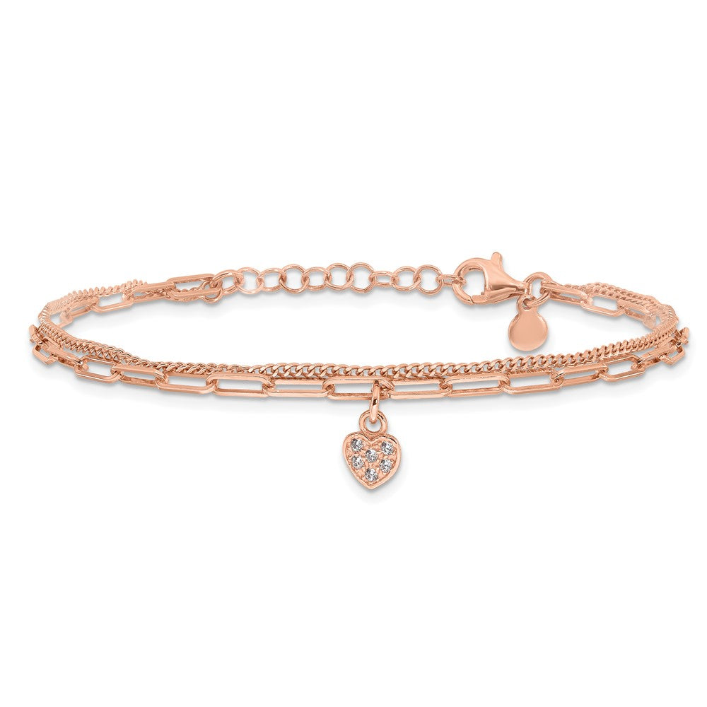 Shop Exclusive 6.75" Sterling Silver Rose Gold-Plated CZ Heart Bracelet