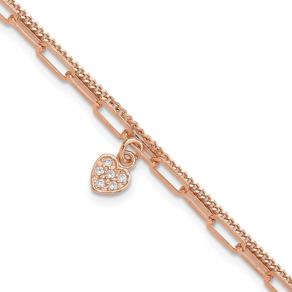 6.75" Sterling Silver Rose Gold-Plated CZ Heart Bracelet