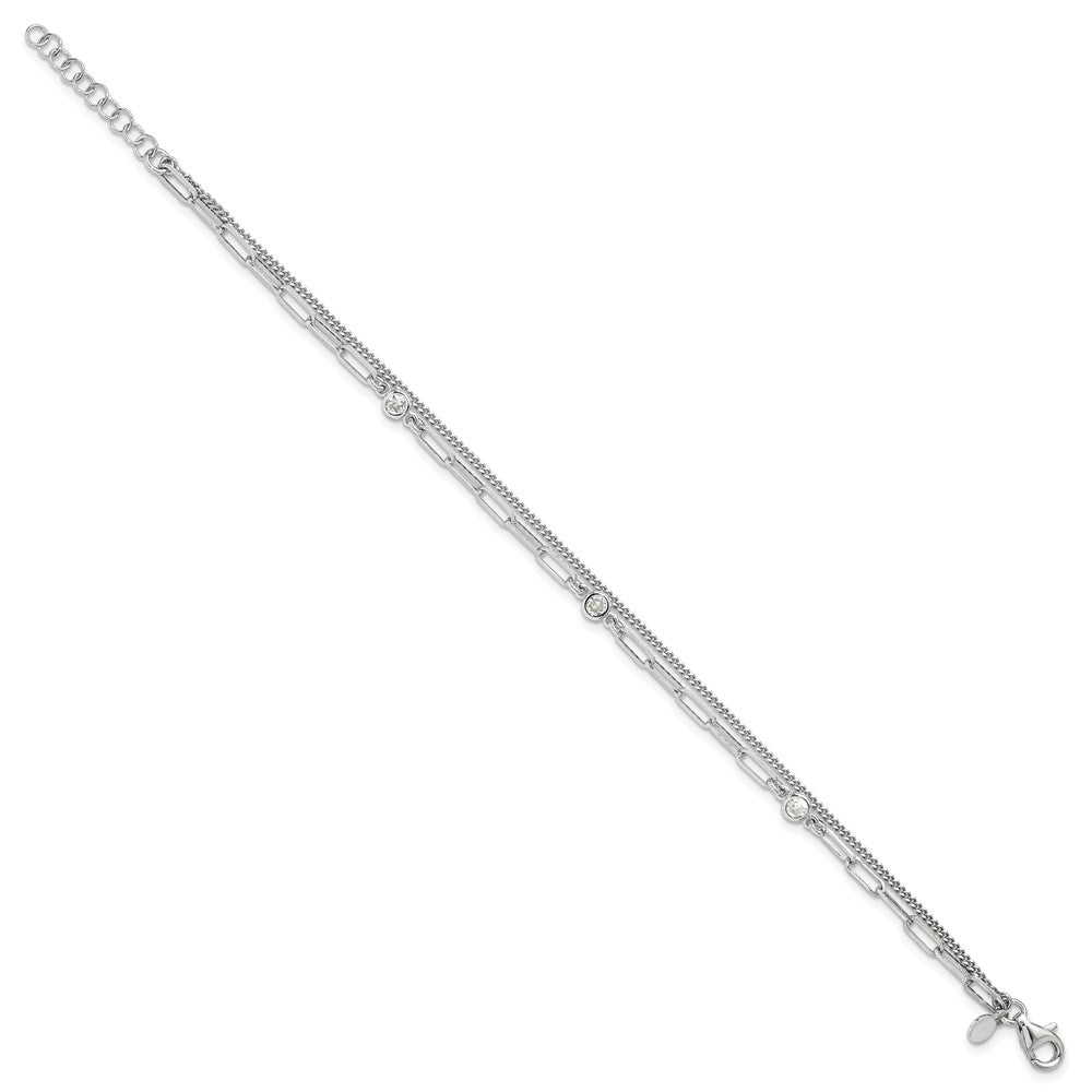 Buy Stylish Sterling Silver Rhodium-Plated CZ Double Strand Bracelet 6.75"