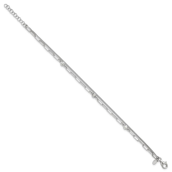 Sterling Silver Rhodium-Plated CZ Double Strand Bracelet 6.75"