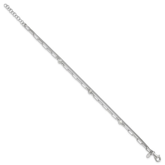 Buy Stylish Sterling Silver Rhodium-Plated CZ Double Strand Bracelet 6.75"