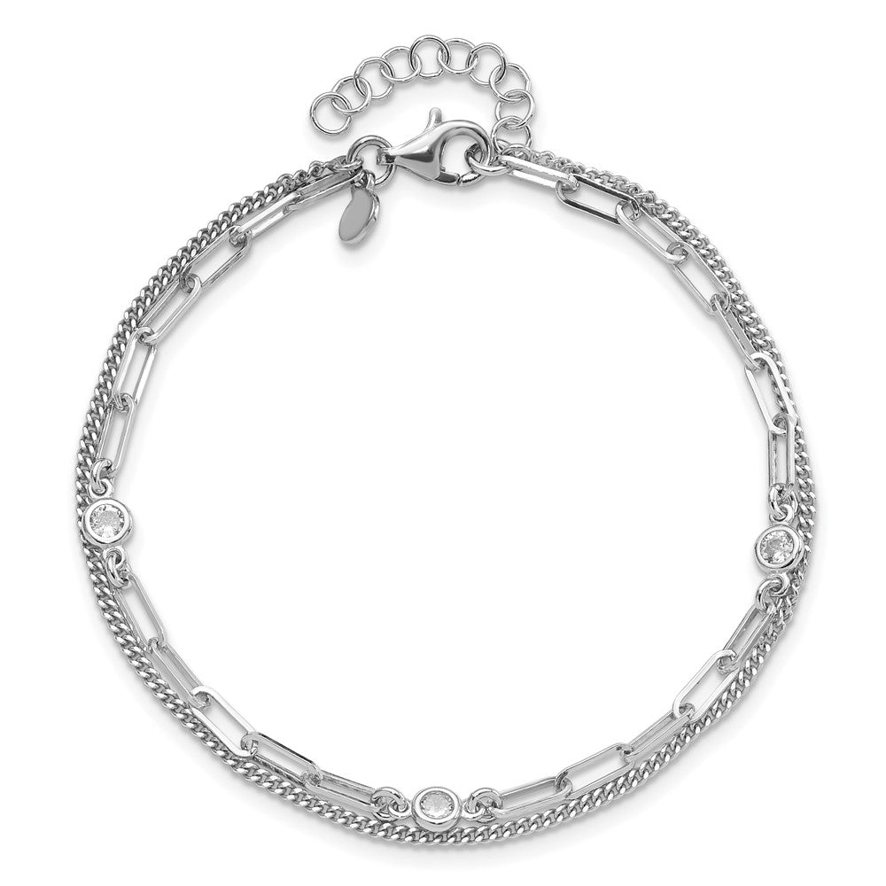 Buy Stylish Sterling Silver Rhodium-Plated CZ Double Strand Bracelet 6.75"