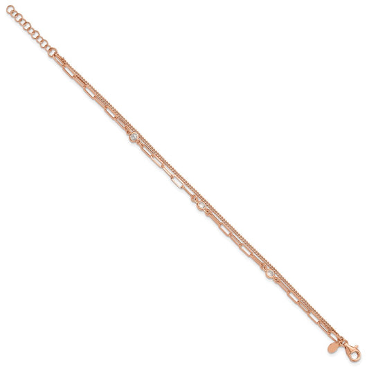 Shop Stylish Sterling Silver Rose Gold-Plated CZ Double Strand Bracelet, 6.75"