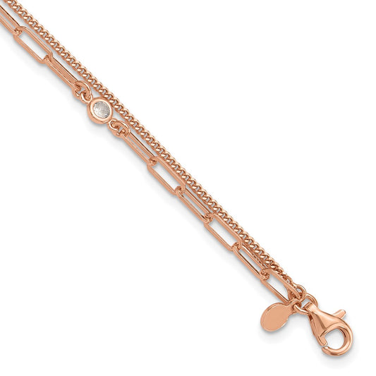 Shop Stylish Sterling Silver Rose Gold-Plated CZ Double Strand Bracelet, 6.75"