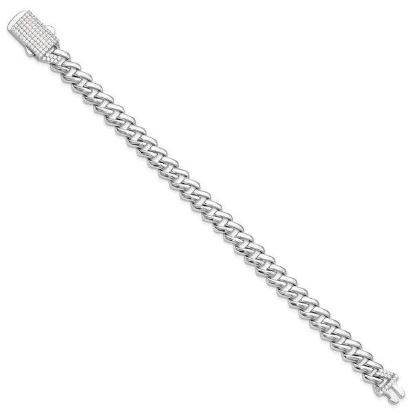 7.5" Rhodium-Plated Sterling Silver Monaco Link Bracelet - CZ Clasp