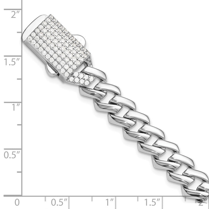 Shop Stylish 7.5" Rhodium-Plated Sterling Silver Monaco Link Bracelet - CZ Clasp-5
