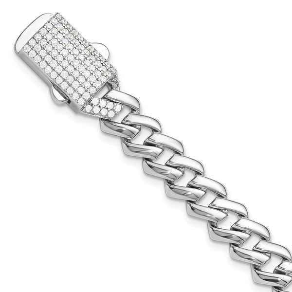 7.5" Rhodium-Plated Sterling Silver Monaco Link Bracelet - CZ Clasp